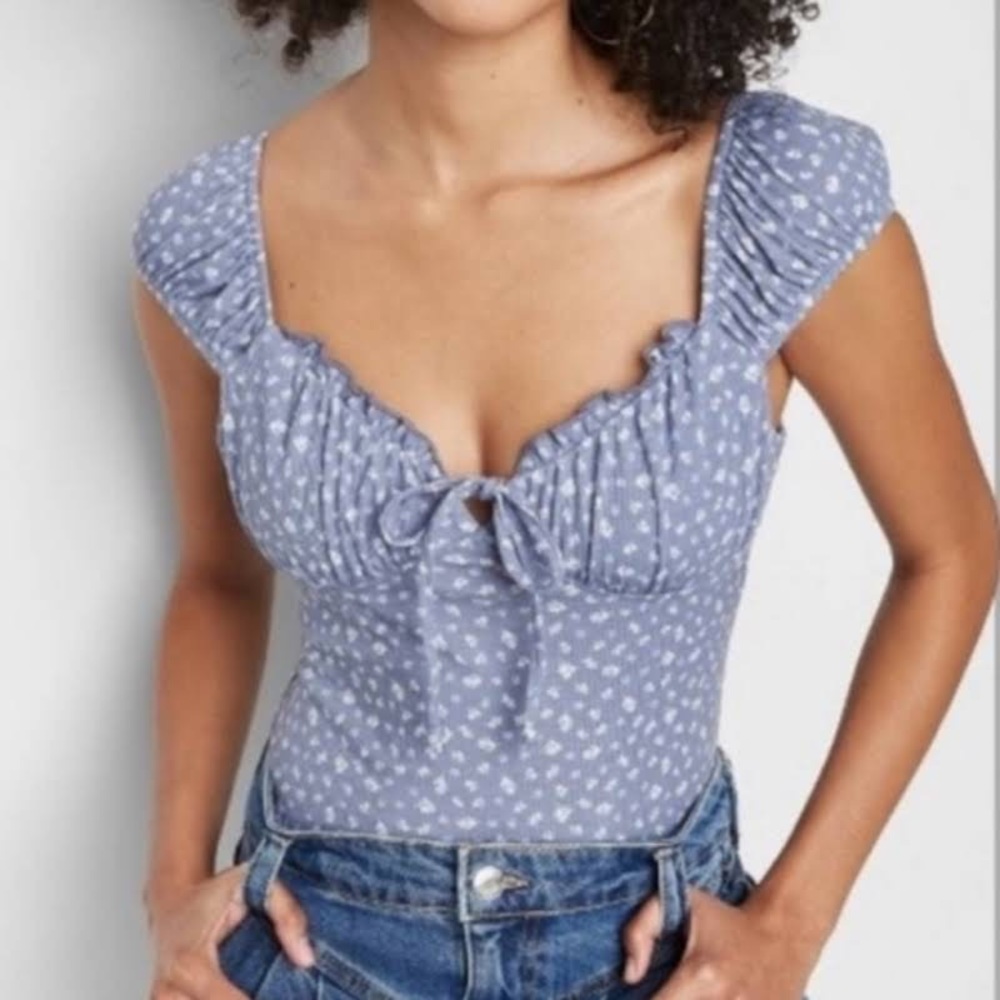 Floral blue ripped bodysuit